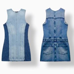 ZARA Patchwork Sleeveless Blue Jean Denim Mini Dress